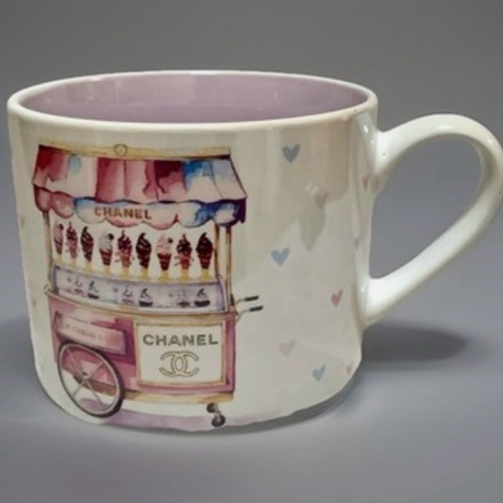 Mug with Designer Ice Cream Cart Design and Pastel Hearts NWT